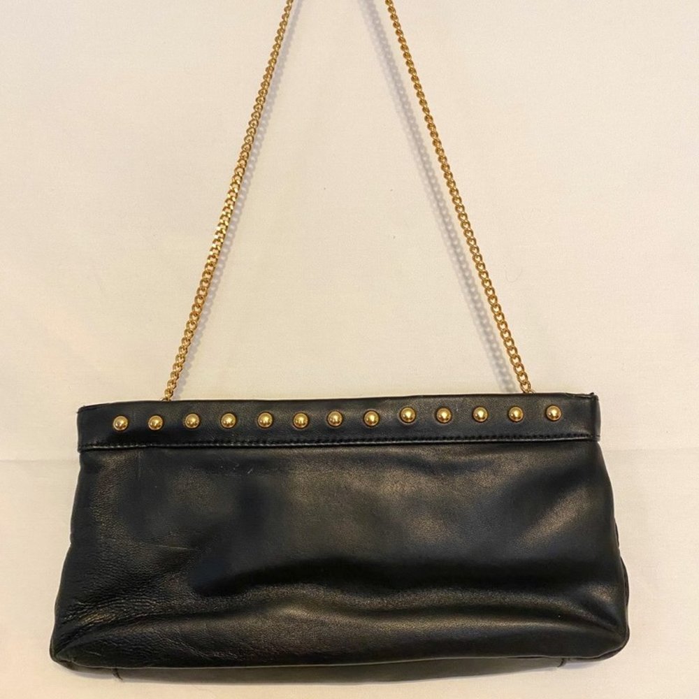 Beautiful!  Great American Leatherworks ~ Black Studded Leather Clutch  w/Chain